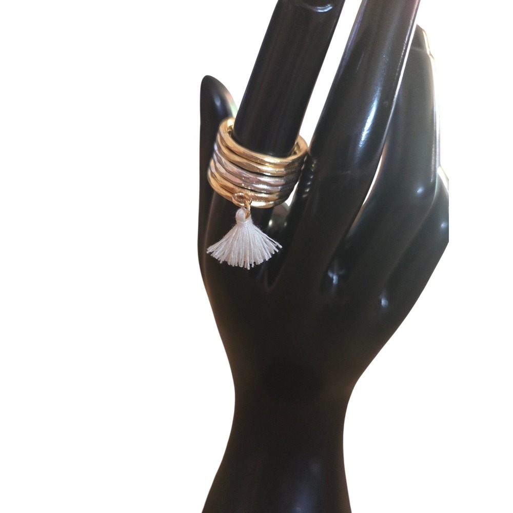 Shiraleah Chicago‎ Mixed Metal Stacking Ring Set with White Tassel Charm New